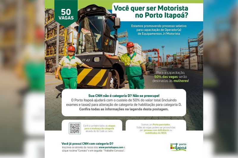 Porto Itapoá abre processo seletivo para capacitação de motoristas