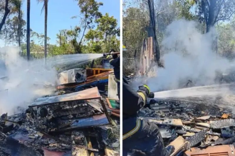 Incêndio destrói casa em Itapoá e revela ligação elétrica irregular