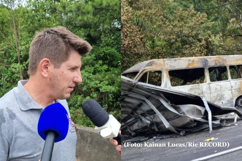 Motorista salva 15 pessoas de van em chamas na BR-376 após colisão entre Paraná e Santa Catarina