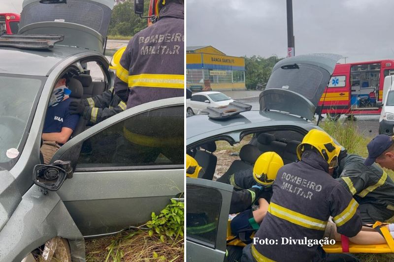 Colisão em área de pedras deixa jovem de 19 anos ferido em Garuva