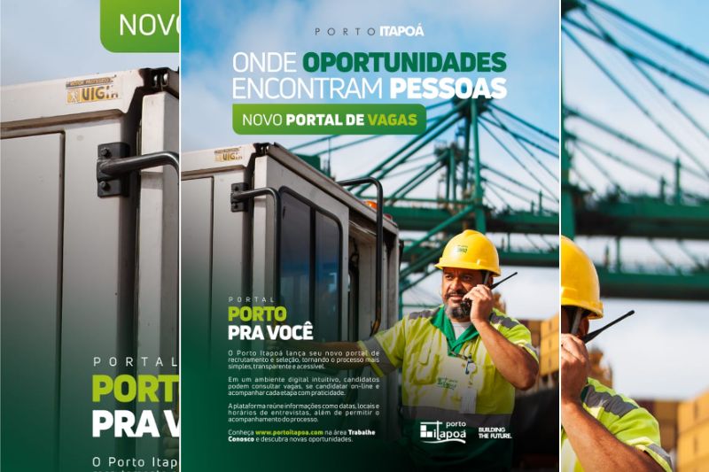 Porto Itapoá está com 250 vagas em aberto para auxiliar, operador e manutenção, além de outras oportunidades no setor operacional e administrativo