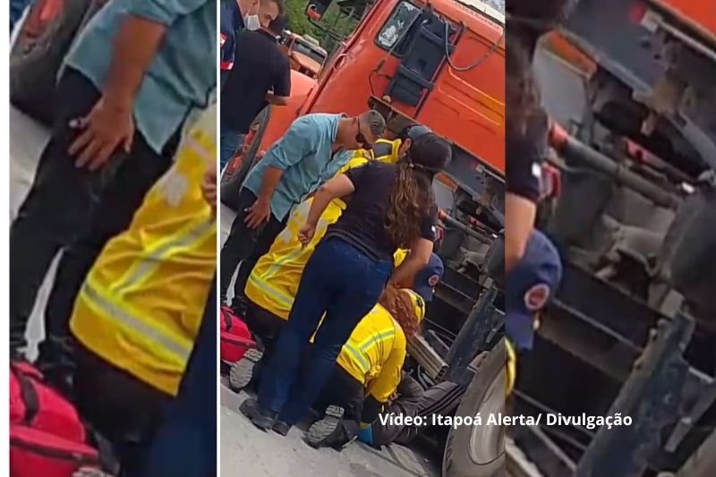 Jovem de 21 anos fica preso sob caminhão após colisão com motocicleta em Itapoá