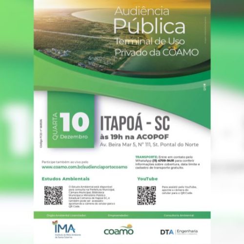 Audiência pública vai discutir implantação do Terminal de Uso Privado da Coamo em Itapoá