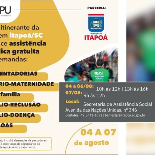DPU oferece atendimento jurídico gratuito em Itapoá de 4 a 7 de agosto