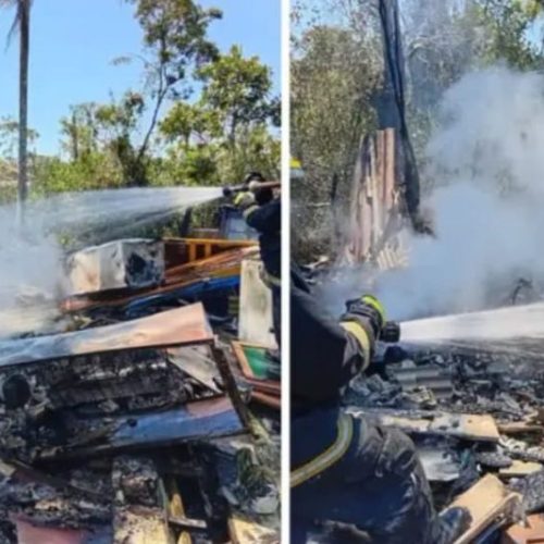 Incêndio destrói casa em Itapoá e revela ligação elétrica irregular