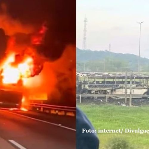Incêndio destrói ônibus da equipe de natação de Joinville na BR-101