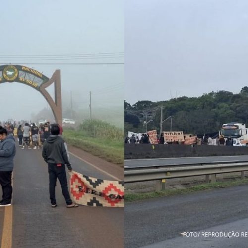 Indígenas bloqueiam BR-101 em Araquari em protesto contra projetos que ameaçam meio ambiente e direitos territoriais