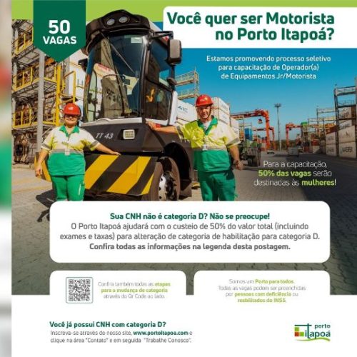 Porto Itapoá abre processo seletivo para capacitação de motoristas