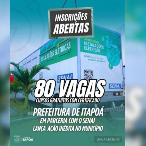 Prefeitura de Itapoá abre inscrições para cursos gratuitos de formação profissional em parceria com o SENAI