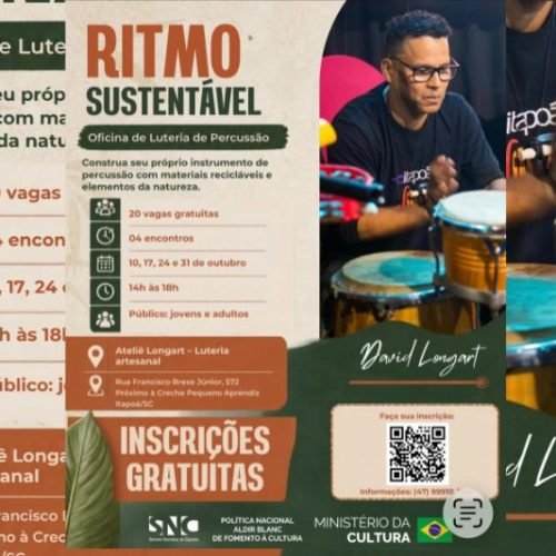 Ritmo Sustentável ensina a construir instrumentos de percussão com materiais recicláveis em Itapoá
